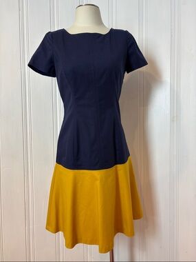 NWOT Nine West Colorblock Navy & Mustard Fit & Flare Dress – Size 6